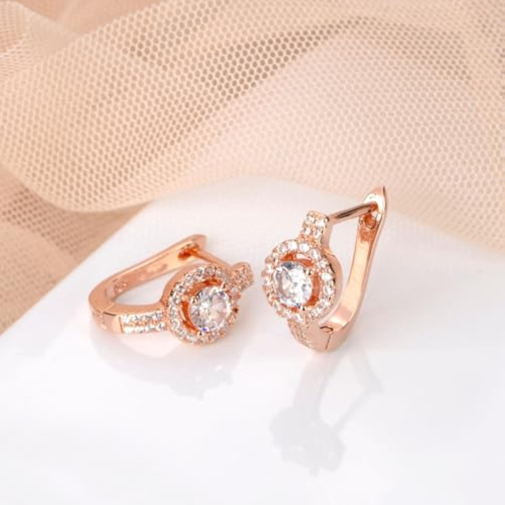 925 Silver CZ Bali Studded Rose Hoops Earrings